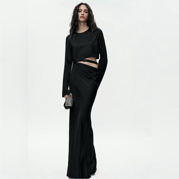 Zara Black Long Sleeve Cut-Out Dress - Picture 2 of 9